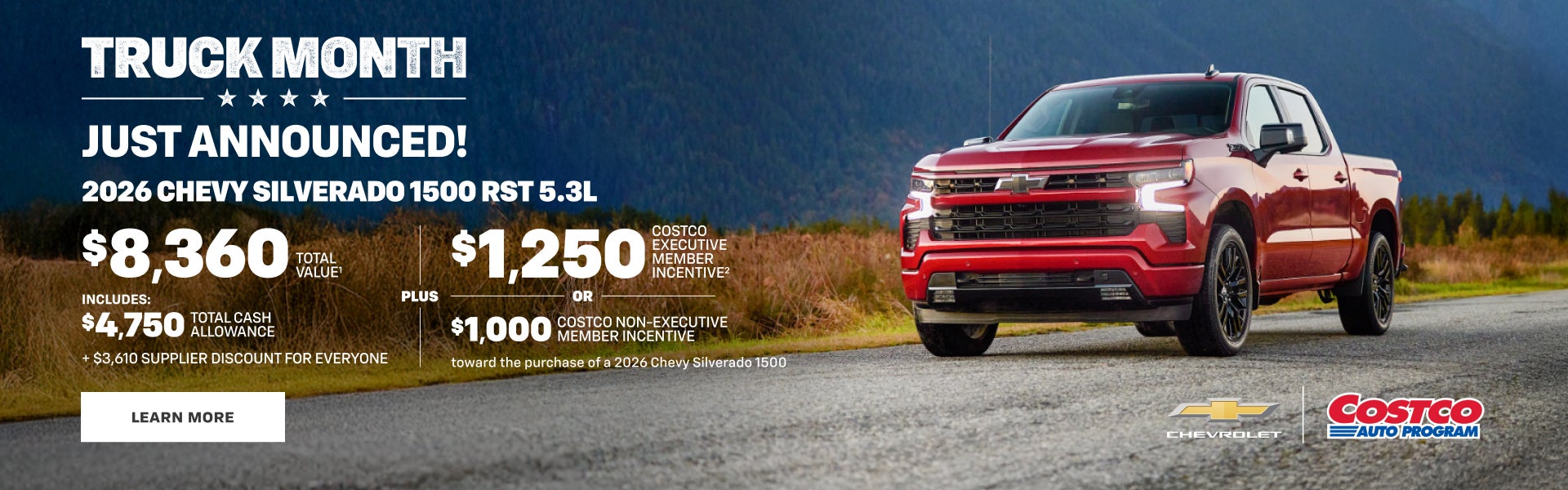 2026 Chevy Silverado 1500 RST 5.3L. $8,360 TOTAL VALUE. Includes $4,750 Total Cash Allowance + $3...